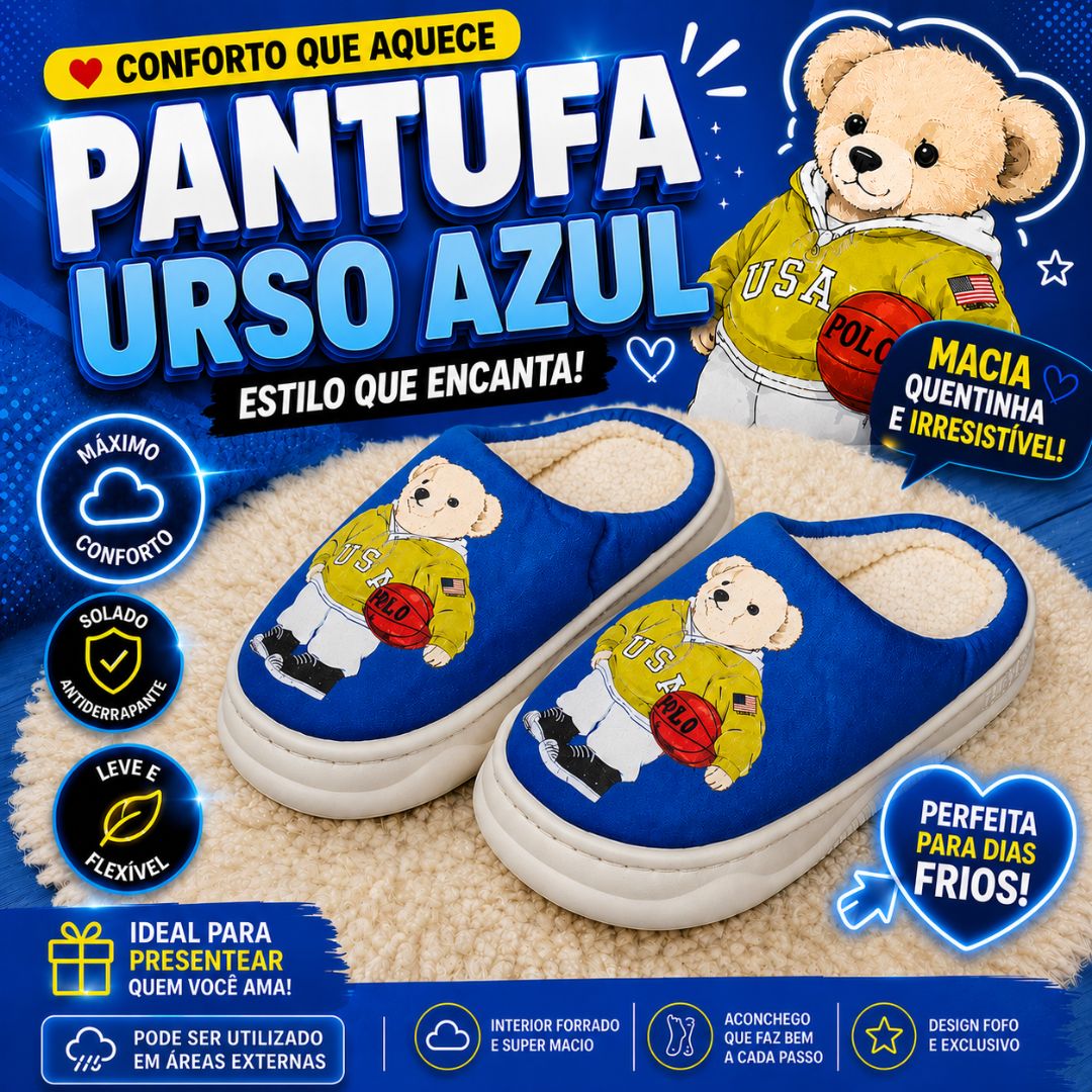 Pantufa Infantil Azul Masculino Urso Amarelo Antiderrapante Criança Inverno Frio Chinelo Confortável Aconchegante Presen - Imagem 2