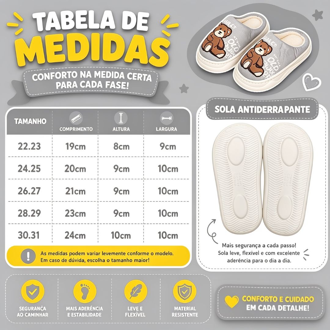 Pantufa Infantil Cinza Unissex Urso Marrom Antiderrapante Criança Inverno Frio Chinelo Confortável Aconchegante Presente - Imagem 5