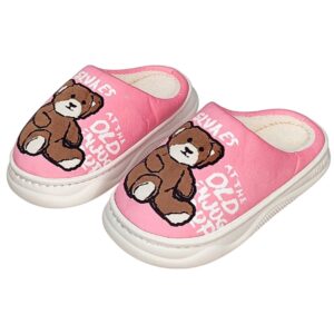 Pantufa Infantil Rosa Feminina Urso Marrom Antiderrapante Criança Menina Inverno Frio Chinelo Confortável Aconchegante P