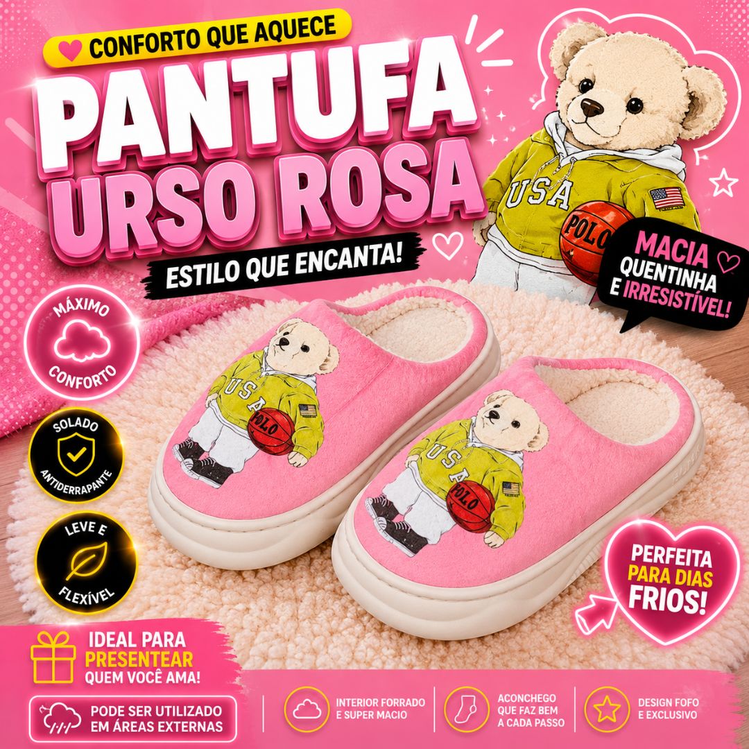 Pantufa Infantil Rosa Urso Amarelo Antiderrapante Criança Inverno Frio Chinelo Confortável Aconchegante Presente Quarto - Imagem 2