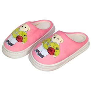 Pantufa Infantil Rosa Urso Amarelo Antiderrapante Criança Inverno Frio Chinelo Confortável Aconchegante Presente Quarto