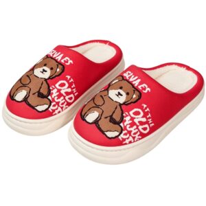 Pantufa Infantil Vermelha Urso Marrom Antiderrapante Criança Unissex Inverno Frio Chinelo Confortável Aconchegante Prese