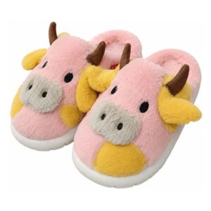 Pantufa Infantil Vaquinha Rosa Frio Menino Pelucia Inverno Criança Fazenda Menina Quarto