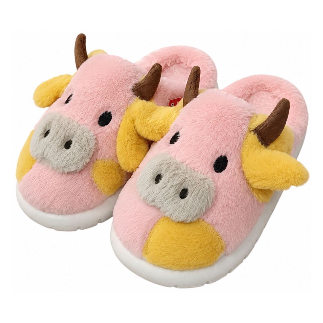 Pantufa Infantil Vaquinha Rosa Frio Menino Pelucia Inverno Criança Fazenda Menina Quarto