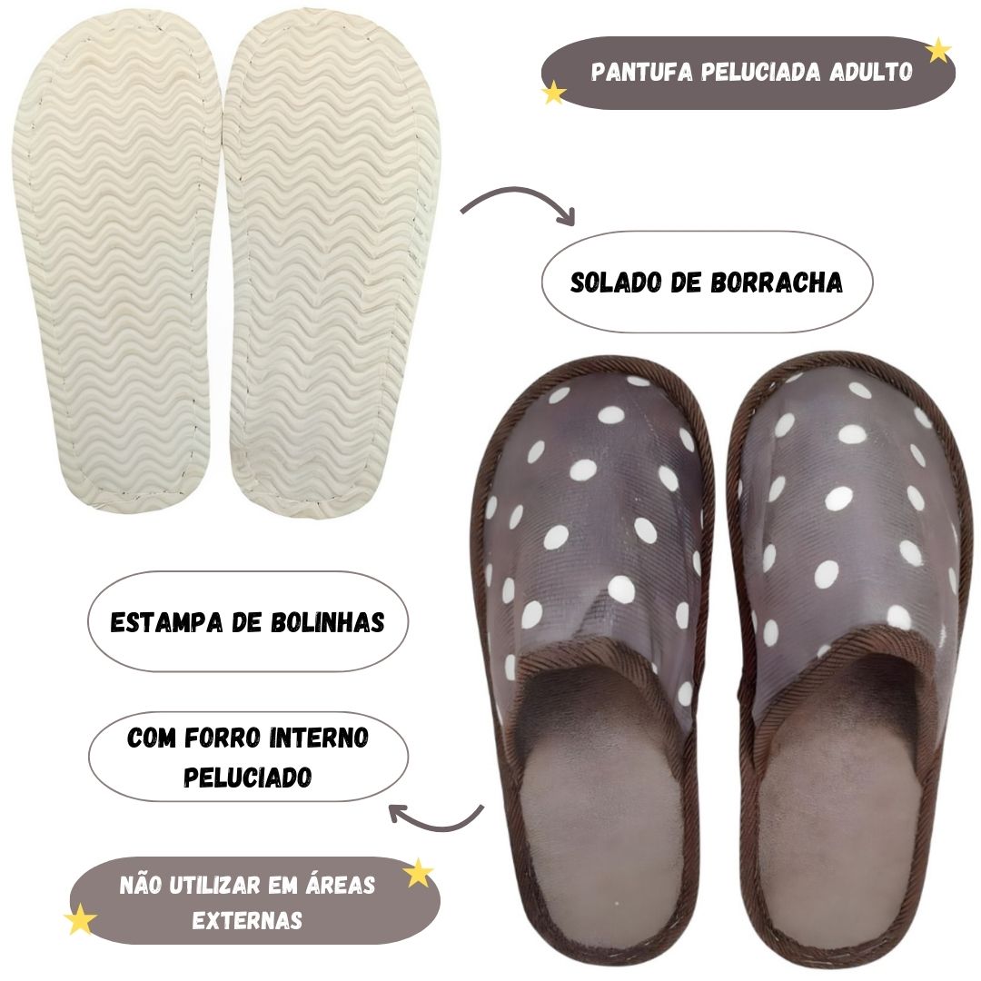 Pantufa Cinza Bolinhas Peluciada Chinelo Quarto Sola Antiderrapante Feminina Adulta Inverno Frio Aconchegante Mãe Confor - Imagem 2