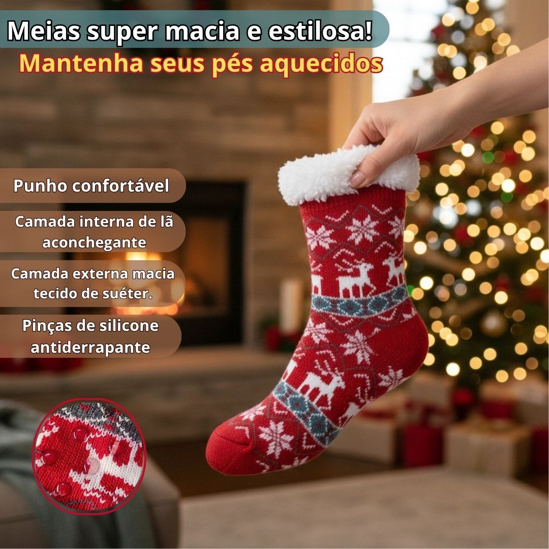 Meia Infantil Térmica Vermelho Inverno Quarto Peluciada Comfort Criança Menina Menino Frio - Imagem 2