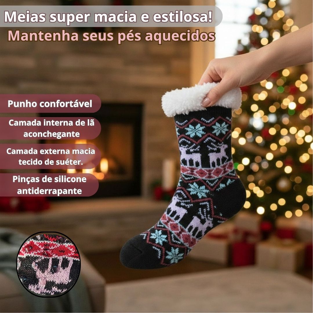 Meia Infantil Térmica Preta Inverno Quarto Peluciada Comfort Criança Menina Menino Frio Aconchegante - Imagem 2