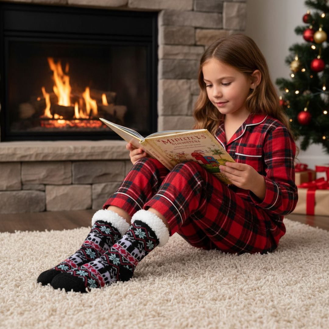 Meia Infantil Térmica Preta Inverno Quarto Peluciada Comfort Criança Menina Menino Frio Aconchegante - Imagem 4