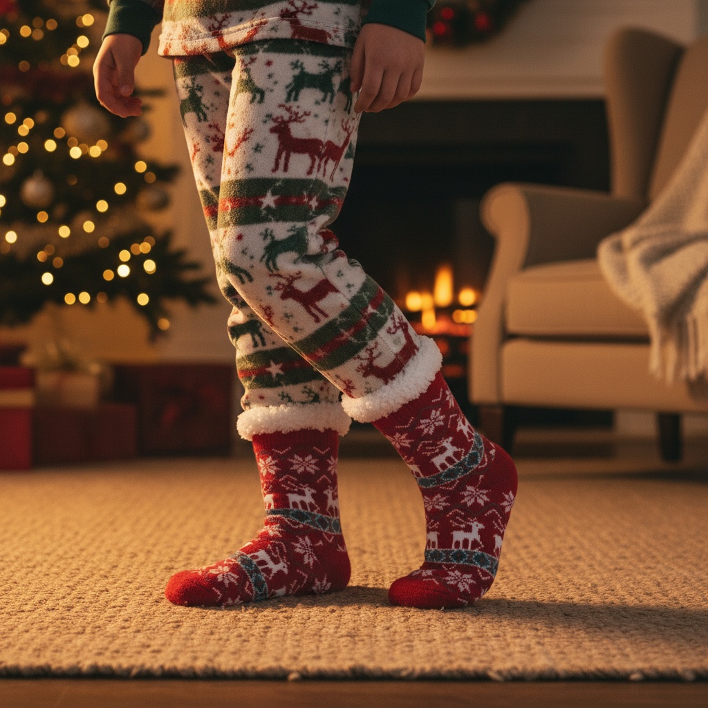 Meia Infantil Térmica Vermelho Inverno Quarto Peluciada Comfort Criança Menina Menino Frio - Imagem 4