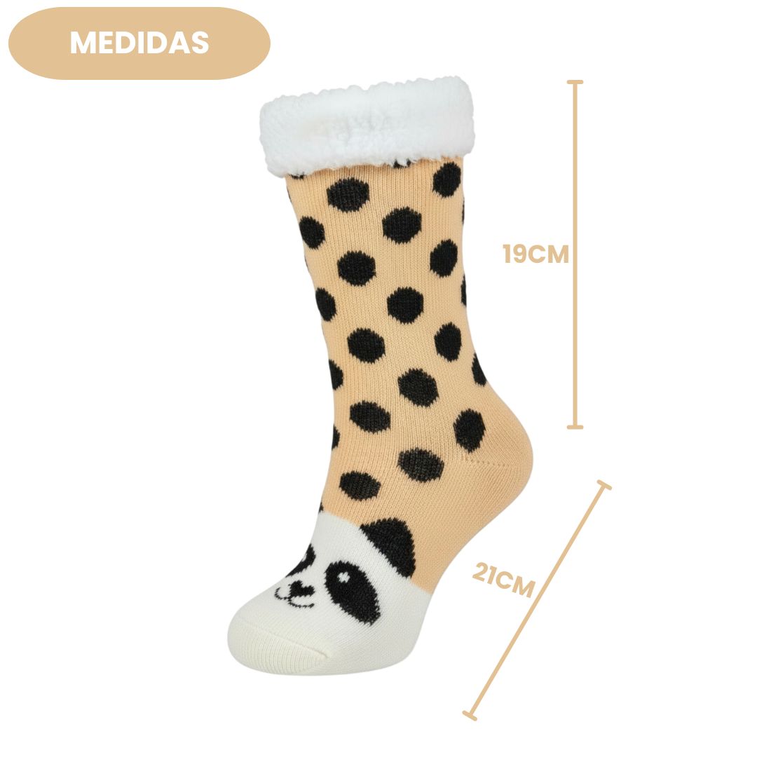 Meia Térmica Adulto Bege Frio Inverno Antiderrapante Peluciada Aconchegante Confortável Quente Panda Bolinha - Imagem 5