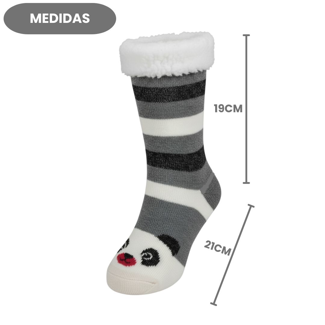 Meia Térmica Adulto Cinza Frio Inverno Antiderrapante Peluciada Aconchegante Confortável Quente Panda Cinza - Imagem 5