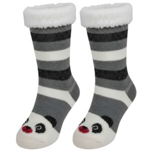 Meia Térmica Adulto Cinza Frio Inverno Antiderrapante Peluciada Aconchegante Confortável Quente Panda Cinza
