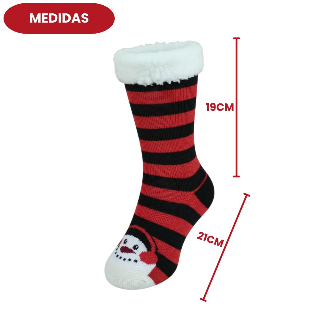 Meia Térmica Adulto Vermelho e Preto Frio Inverno Antiderrapante Peluciada Aconchegante Confortável Quente Boneco Neve - Imagem 5