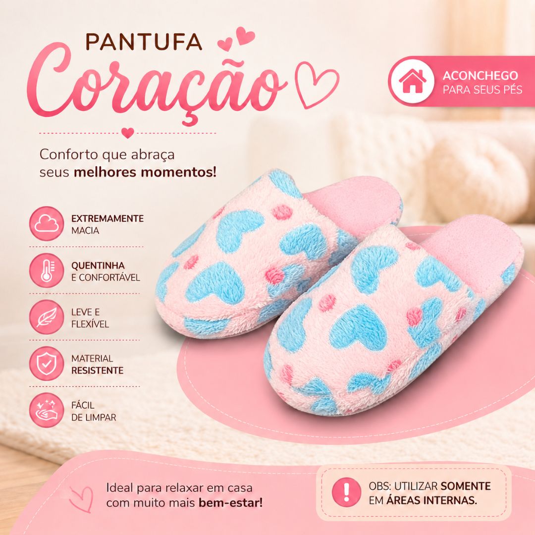 Pantufa Adulto Coração Rosa Feminina Peluciada Frio Inverno Mãe Chinelo Antiderrapante Quarto Confortável Aconchegante P - Imagem 2