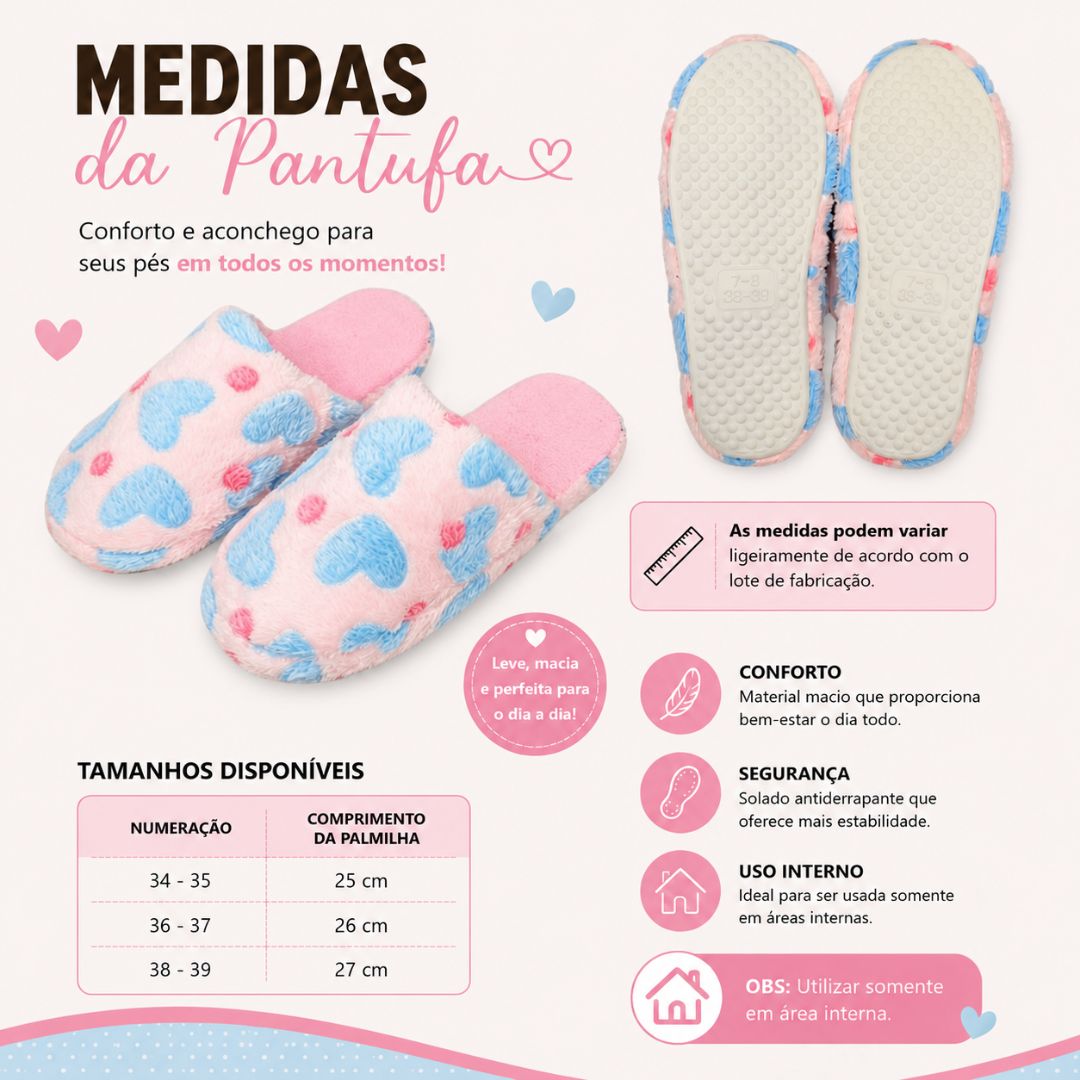 Pantufa Adulto Coração Rosa Feminina Peluciada Frio Inverno Mãe Chinelo Antiderrapante Quarto Confortável Aconchegante P - Imagem 5