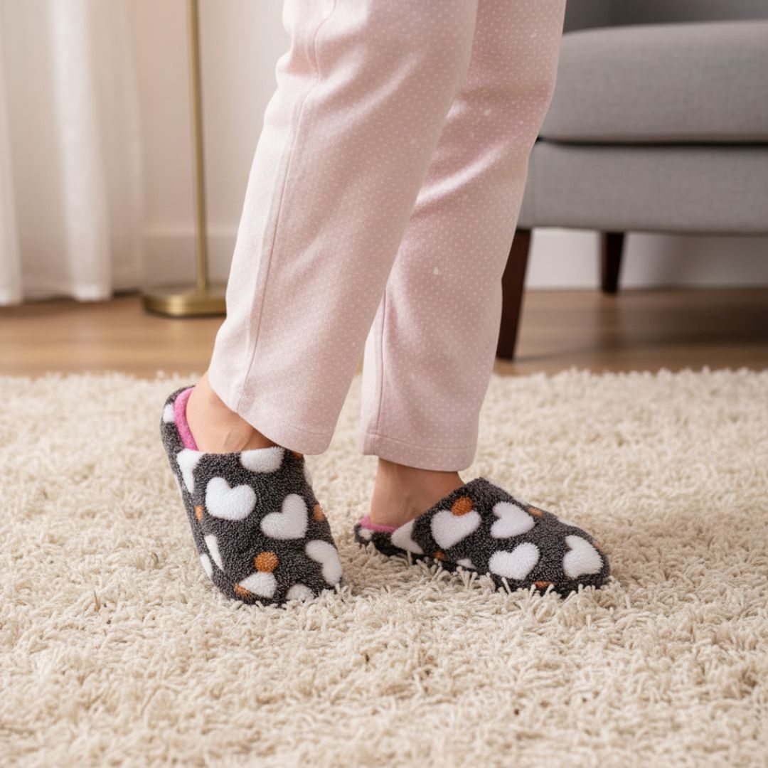 Pantufa Adulto Coração Marrom Feminina Peluciada Frio Inverno Mãe Chinelo Antiderrapante Quarto Confortável Aconchegante - Imagem 4
