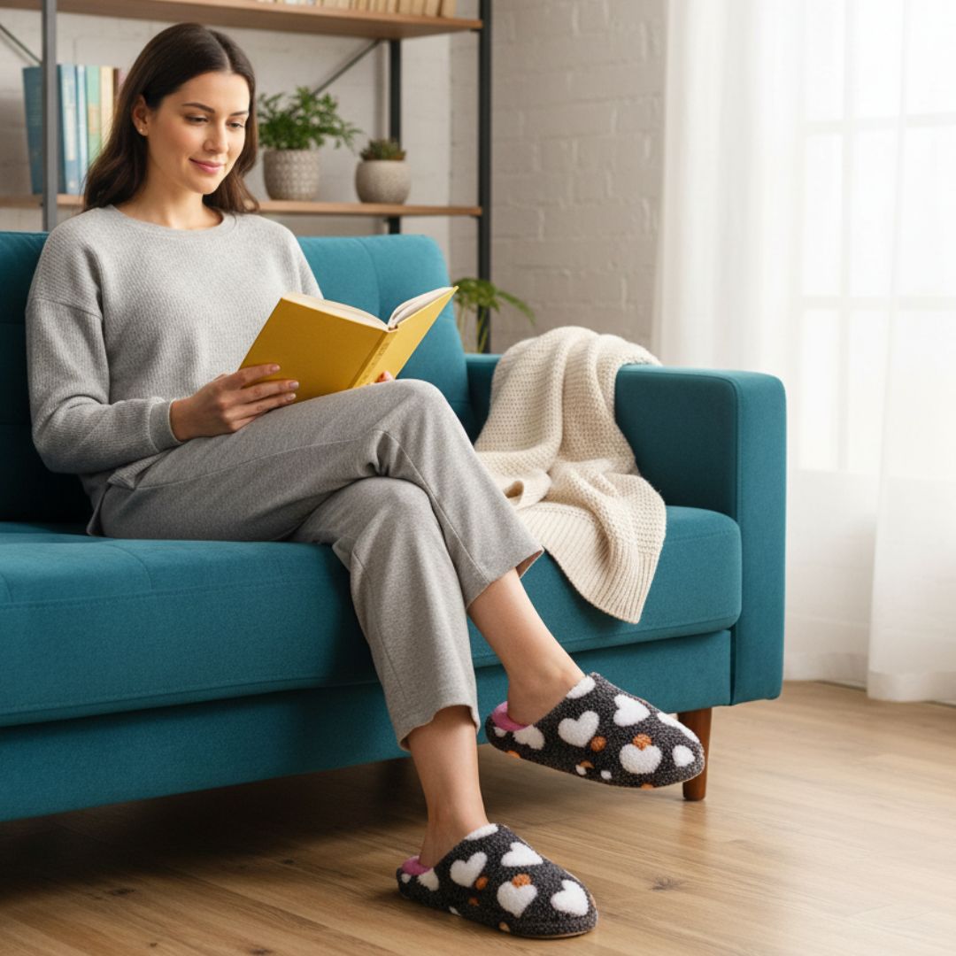 Pantufa Adulto Coração Marrom Feminina Peluciada Frio Inverno Mãe Chinelo Antiderrapante Quarto Confortável Aconchegante - Imagem 3