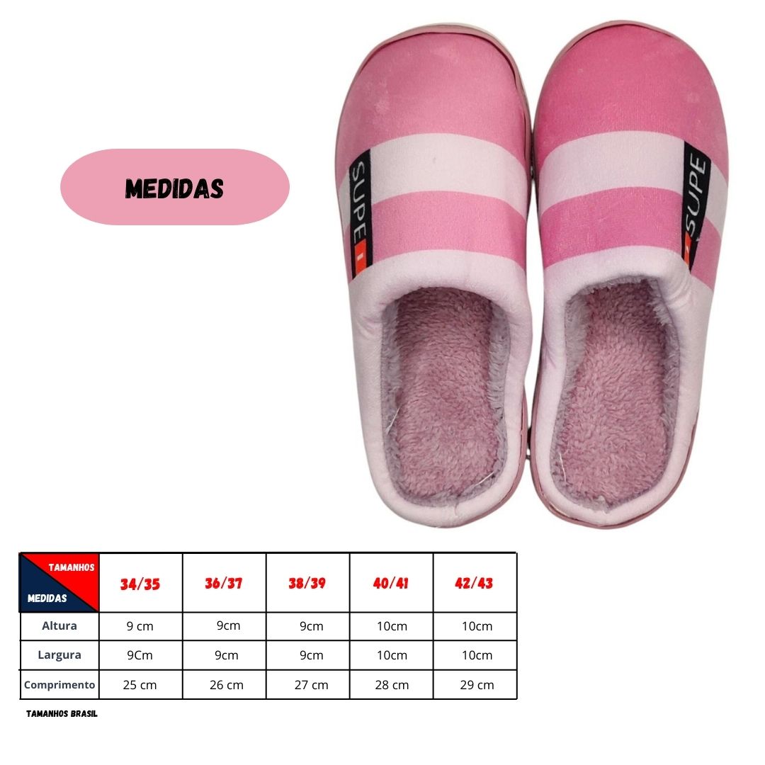 Pantufa Rosa Claro Listrada Feminina Mãe Inverno Frio Quarto Antiderrapante Comfort - Imagem 3