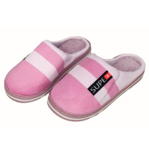 Pantufa Rosa Claro Listrada Feminina Mãe Inverno Frio Quarto Antiderrapante Comfort
