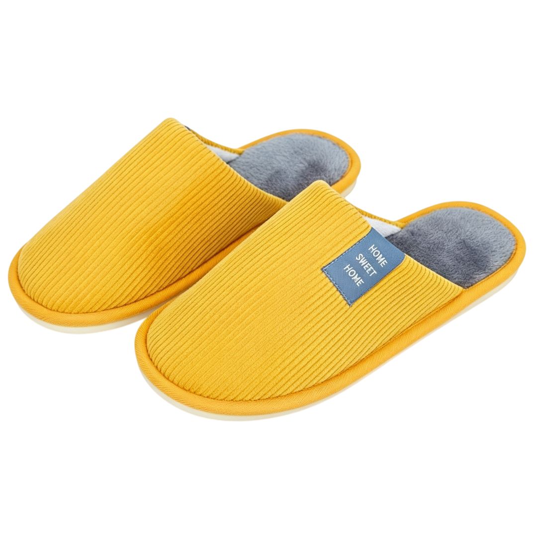 Pantufa Amarela Unissex Peluciada Frio Inverno Mãe Pai Chinelo Antiderrapante Quarto Confortável Aconchegante Presente C