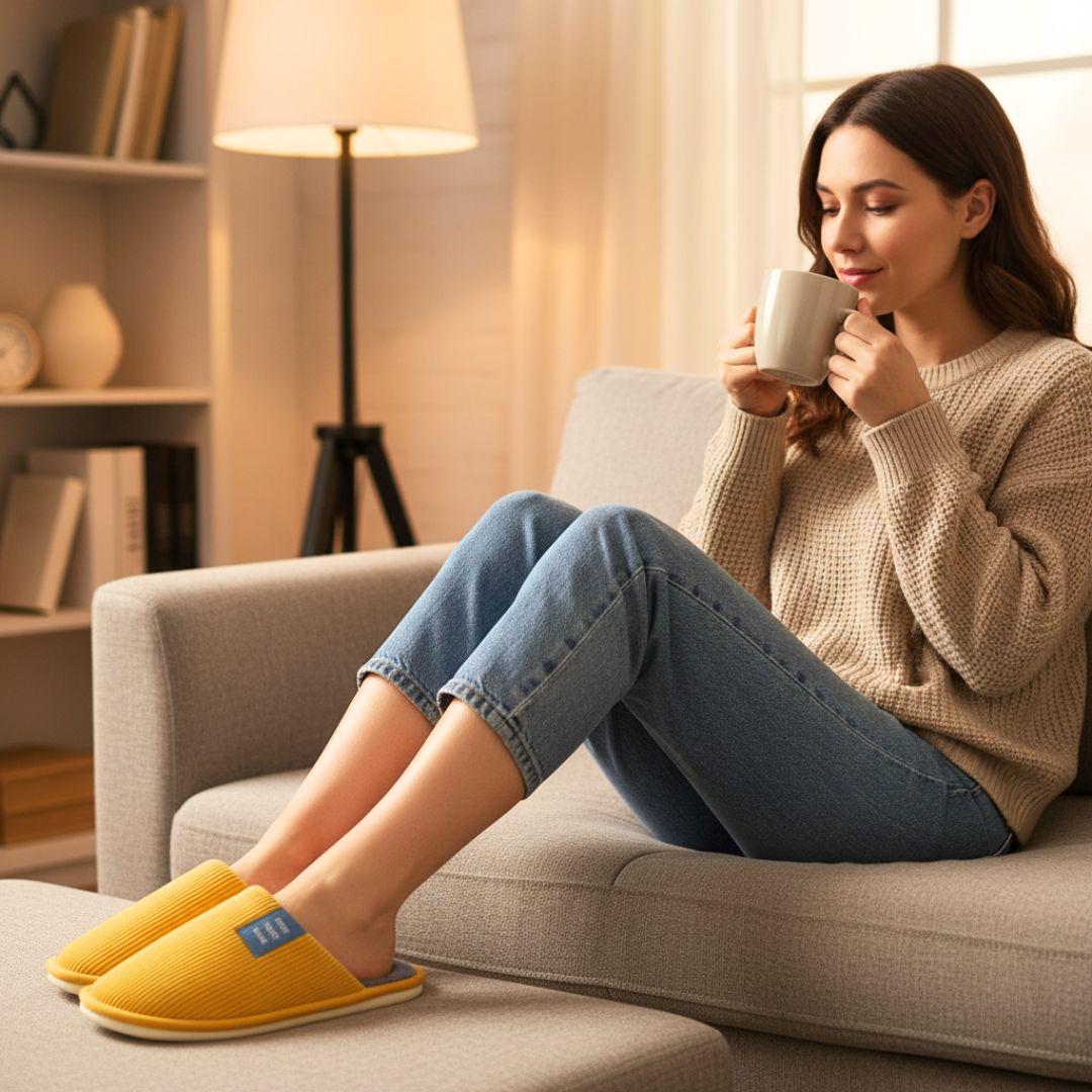 Pantufa Amarela Unissex Peluciada Frio Inverno Mãe Pai Chinelo Antiderrapante Quarto Confortável Aconchegante Presente C - Imagem 3