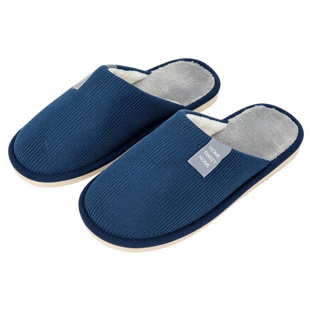 Pantufa Azul Masculino Peluciada Frio Inverno Pai Chinelo Antiderrapante Quarto Confortável Aconchegante Presente Comfor