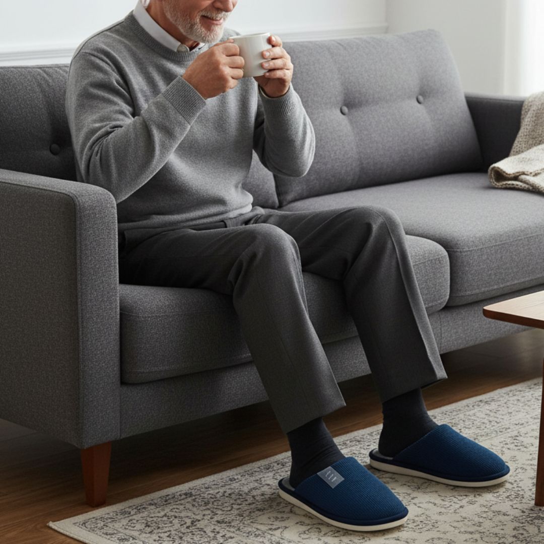 Pantufa Azul Masculino Peluciada Frio Inverno Pai Chinelo Antiderrapante Quarto Confortável Aconchegante Presente Comfor - Imagem 4