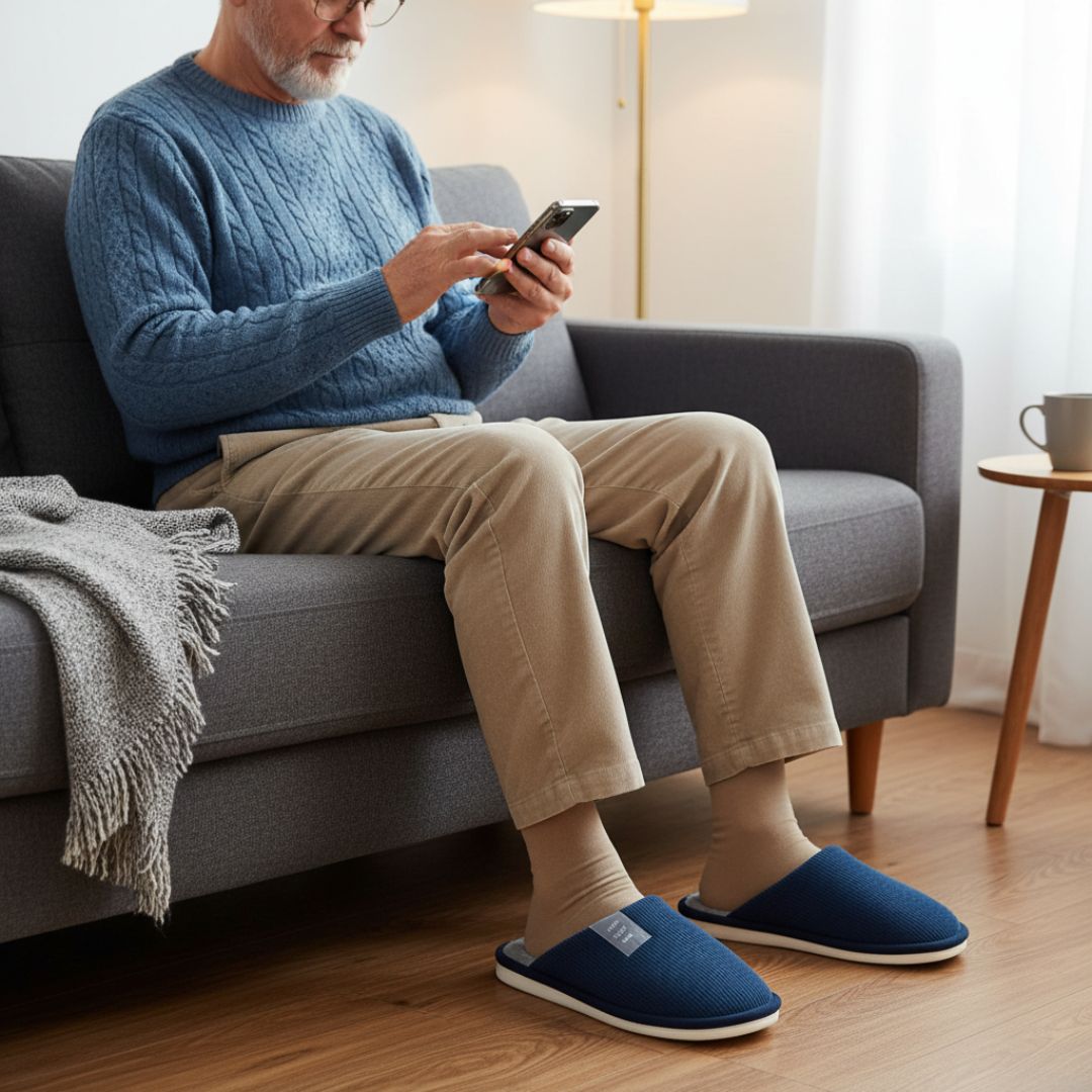 Pantufa Azul Masculino Peluciada Frio Inverno Pai Chinelo Antiderrapante Quarto Confortável Aconchegante Presente Comfor - Imagem 3