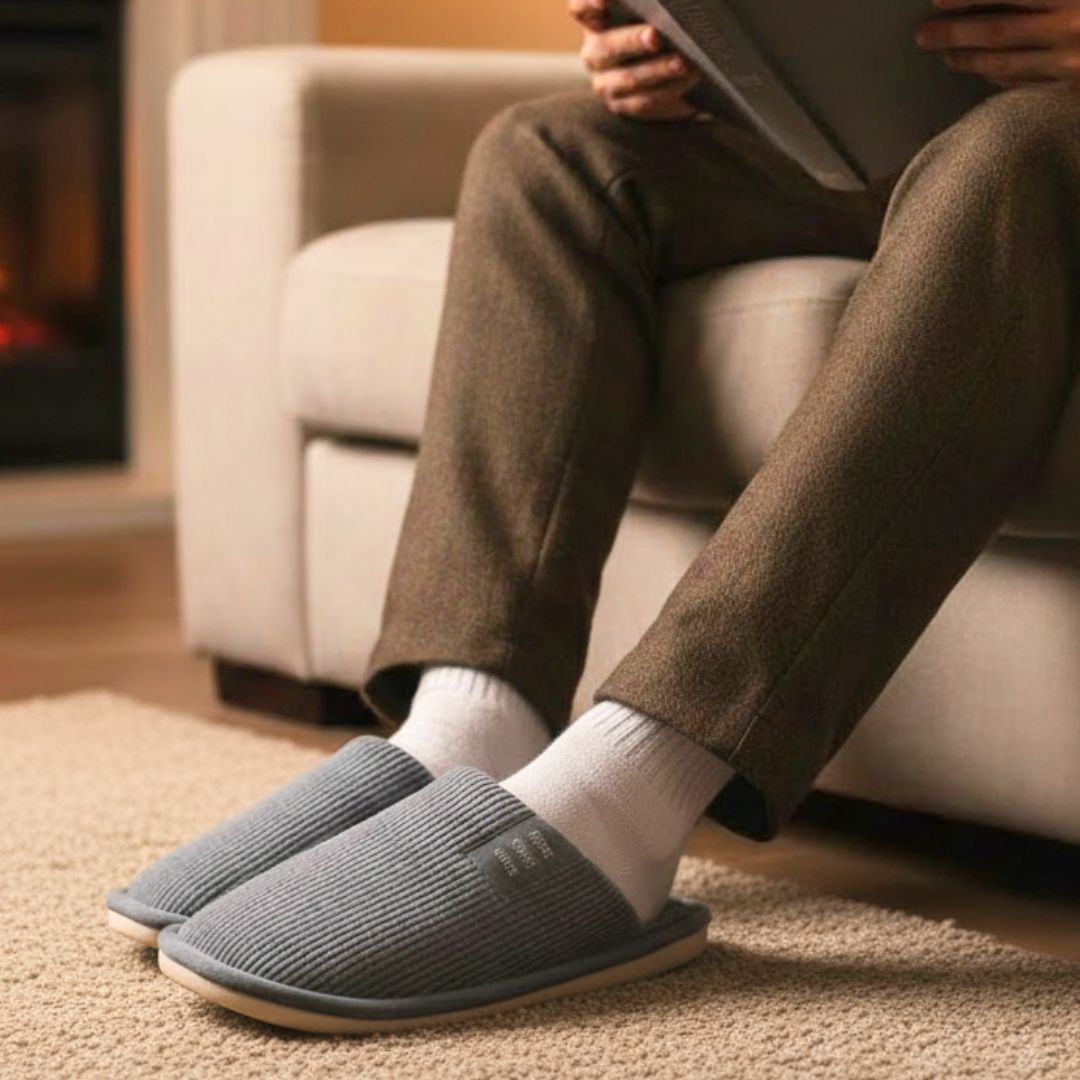 Pantufa Cinza Masculina Peluciada Frio Inverno Pai Chinelo Antiderrapante Quarto Confortável Aconchegante Presente Comfo - Imagem 3