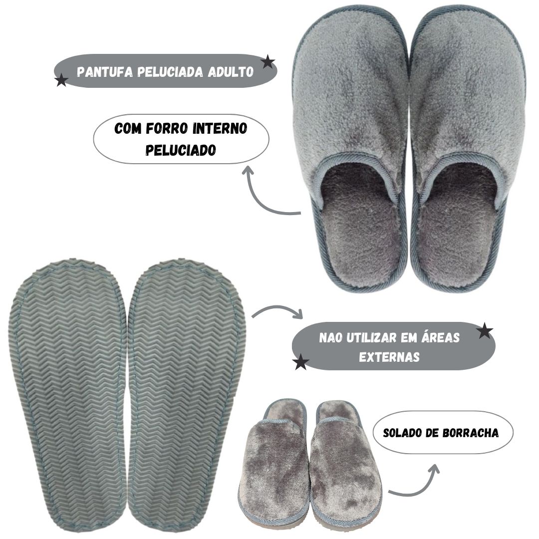 Chinelo Peluciada Cinza Unissex Adulto Pantufa Mãe Pai Inverno Comfort Frio Antiderrapante Aconchegante - Imagem 2