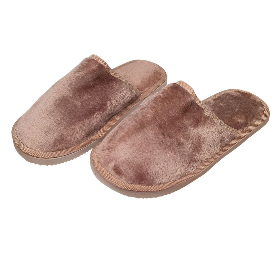 Chinelo Peluciada Marrom Unissex Adulto Pantufa Mãe Pai Inverno Comfort Frio Antiderrapante Aconchegante