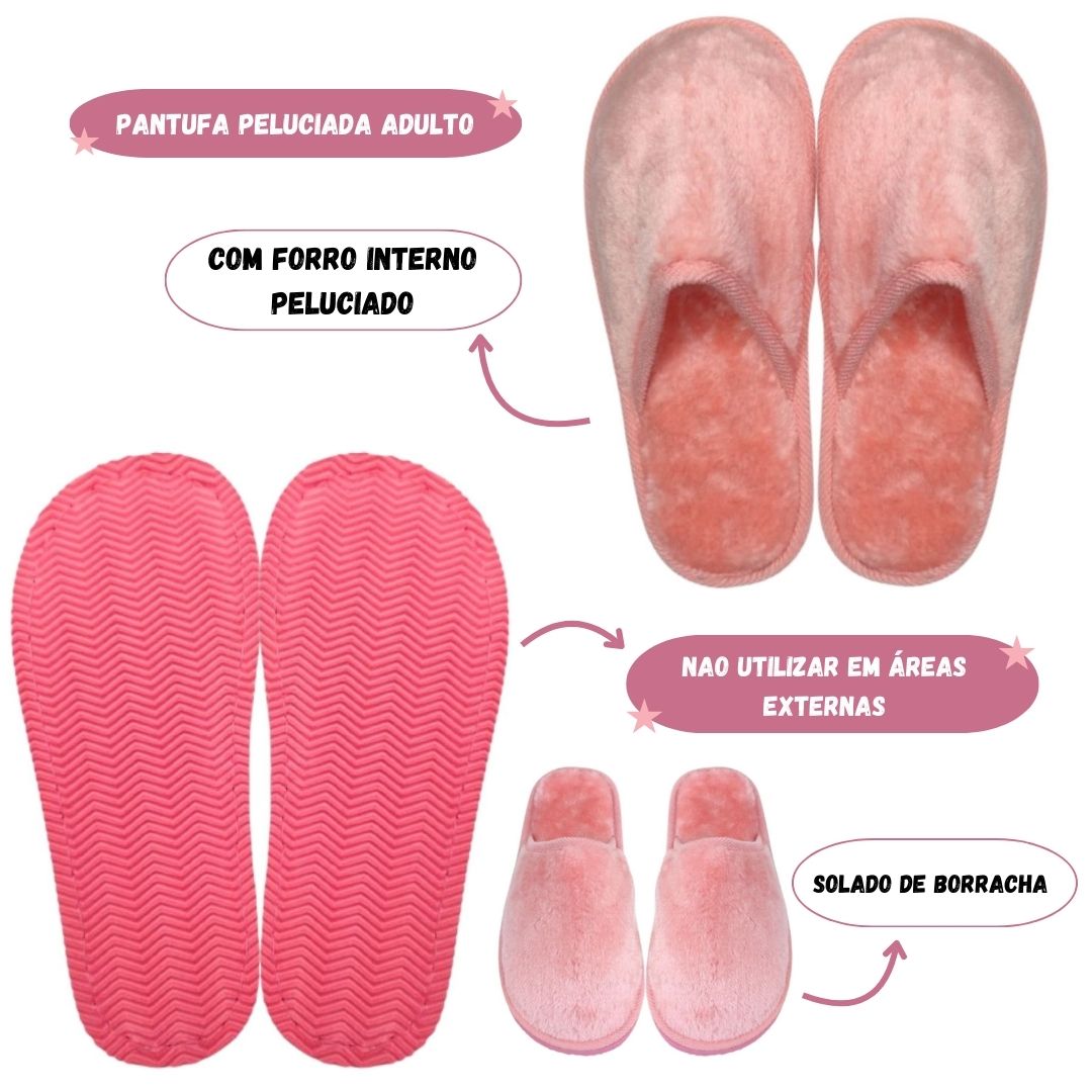 Chinelo Peluciada Rosa Feminina Adulto Pantufa Mãe Inverno Comfort Frio Antiderrapante Aconchegante - Imagem 2