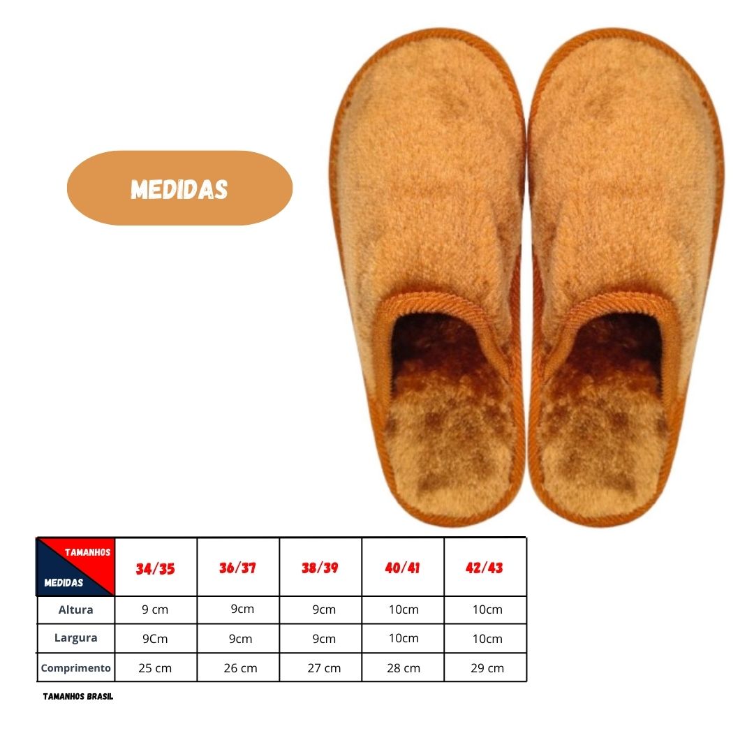 Chinelo Peluciada Laranja Unissex Adulto Pantufa Mãe Pai Inverno Comfort Frio Antiderrapante Aconchegante - Imagem 3