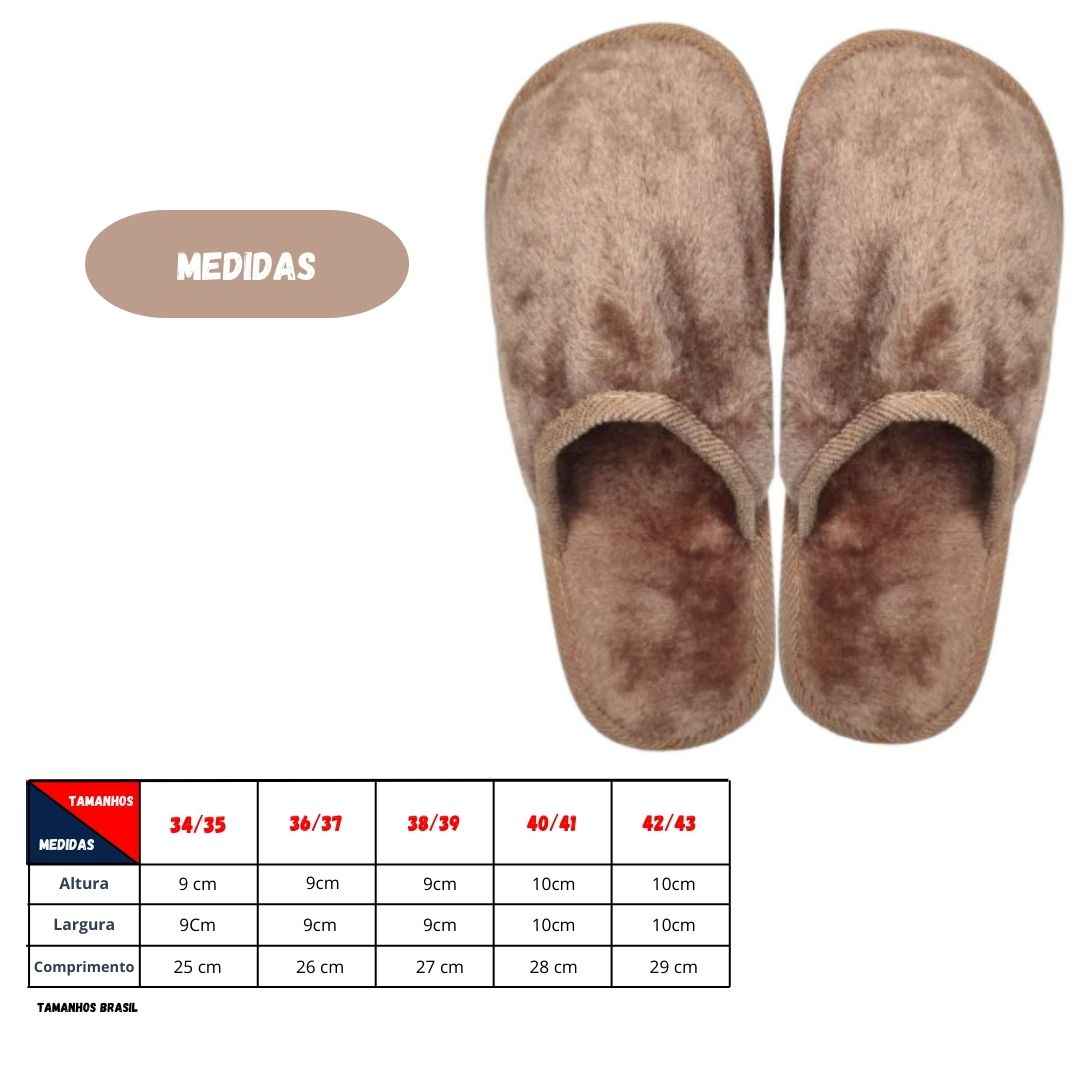 Chinelo Peluciada Marrom Unissex Adulto Pantufa Mãe Pai Inverno Comfort Frio Antiderrapante Aconchegante - Imagem 3