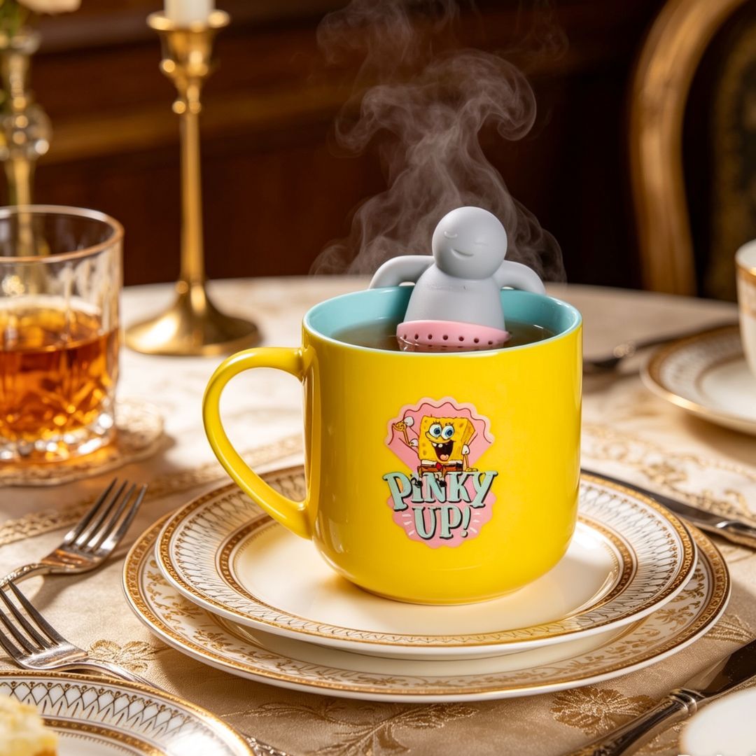 Caneca de Cerâmica Bob Esponja Pinky Up 350ml Com Infusor Presente Bebidas Quentes Café Chá Desenho - Imagem 3
