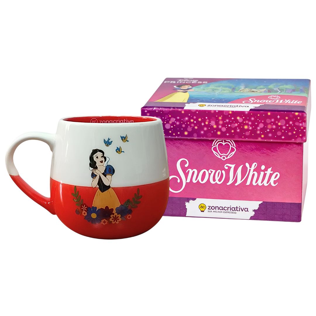 Caneca de Cerâmica Maggie Branca de Neve 400ml Bebidas Quentes Café Chá Leite Presente Disney Princesa