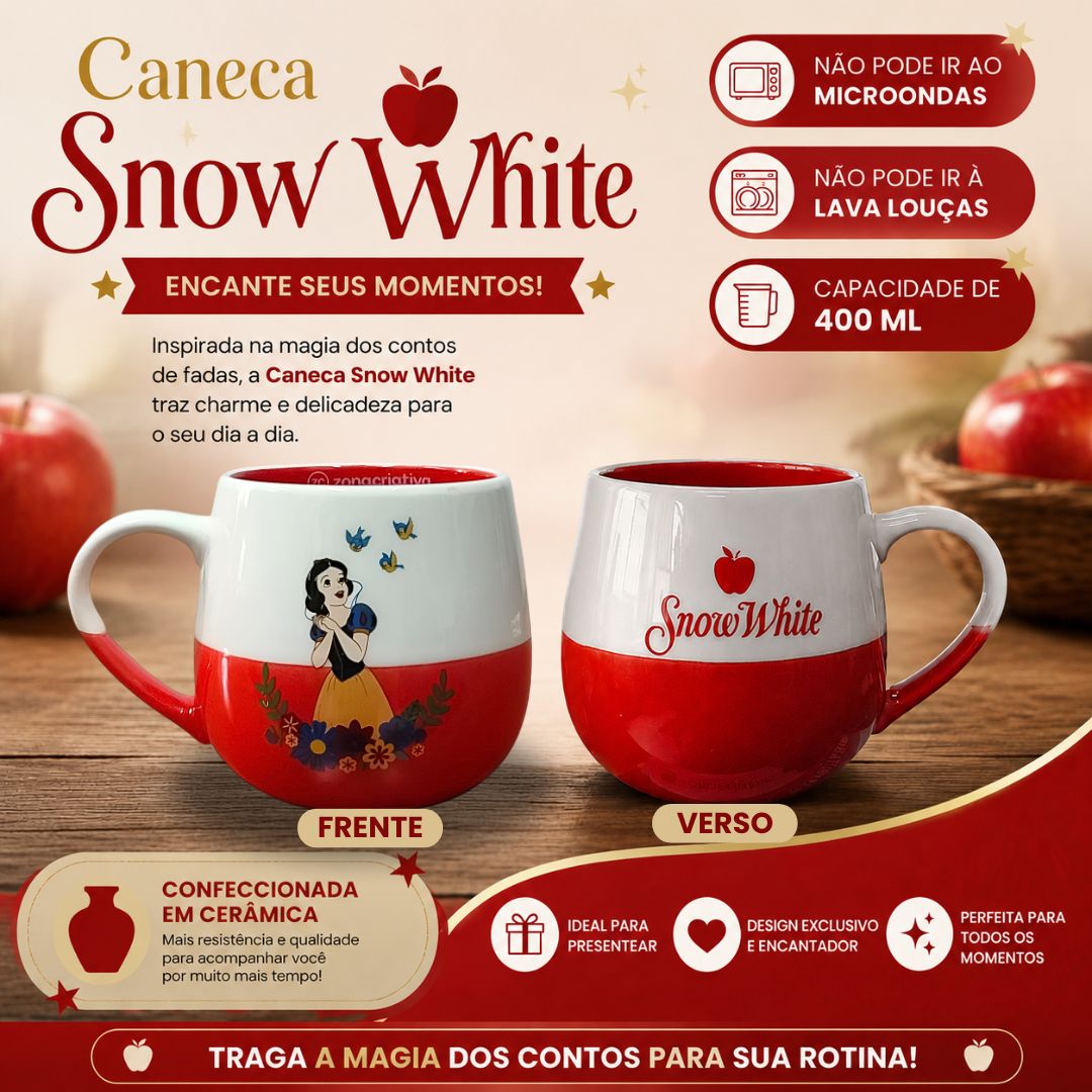 Caneca de Cerâmica Maggie Branca de Neve 400ml Bebidas Quentes Café Chá Leite Presente Disney Princesa - Imagem 2