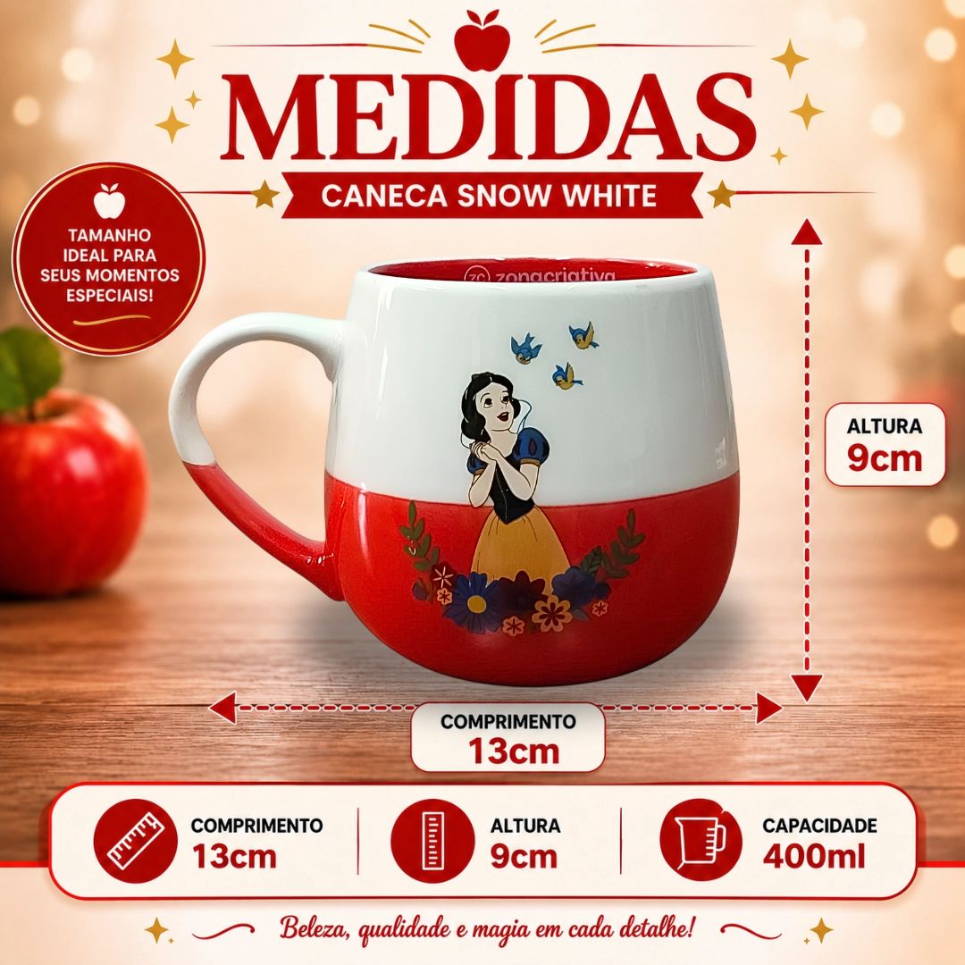 Caneca de Cerâmica Maggie Branca de Neve 400ml Bebidas Quentes Café Chá Leite Presente Disney Princesa - Imagem 5