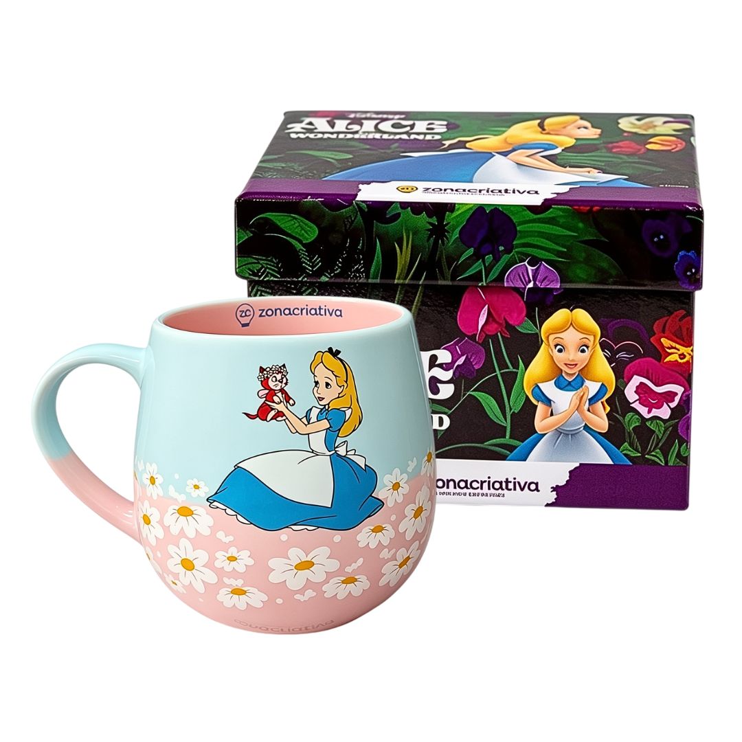 Caneca De Cerâmica Alice No País Das Maravilhas 400ml Maggie Disney Bebidas Quentes Café Chá Leite Presente Criativo