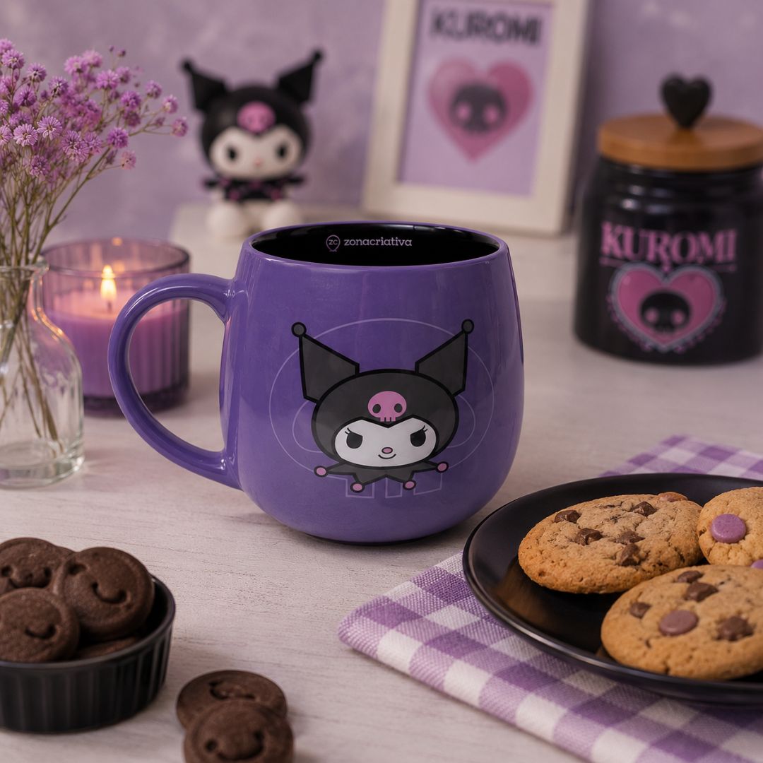 Caneca Cerâmica Maggie Kuromi Coração 400ml Bebidas Quentes Café Chá Leite Sanrio My Melody Presente Criativo - Imagem 3