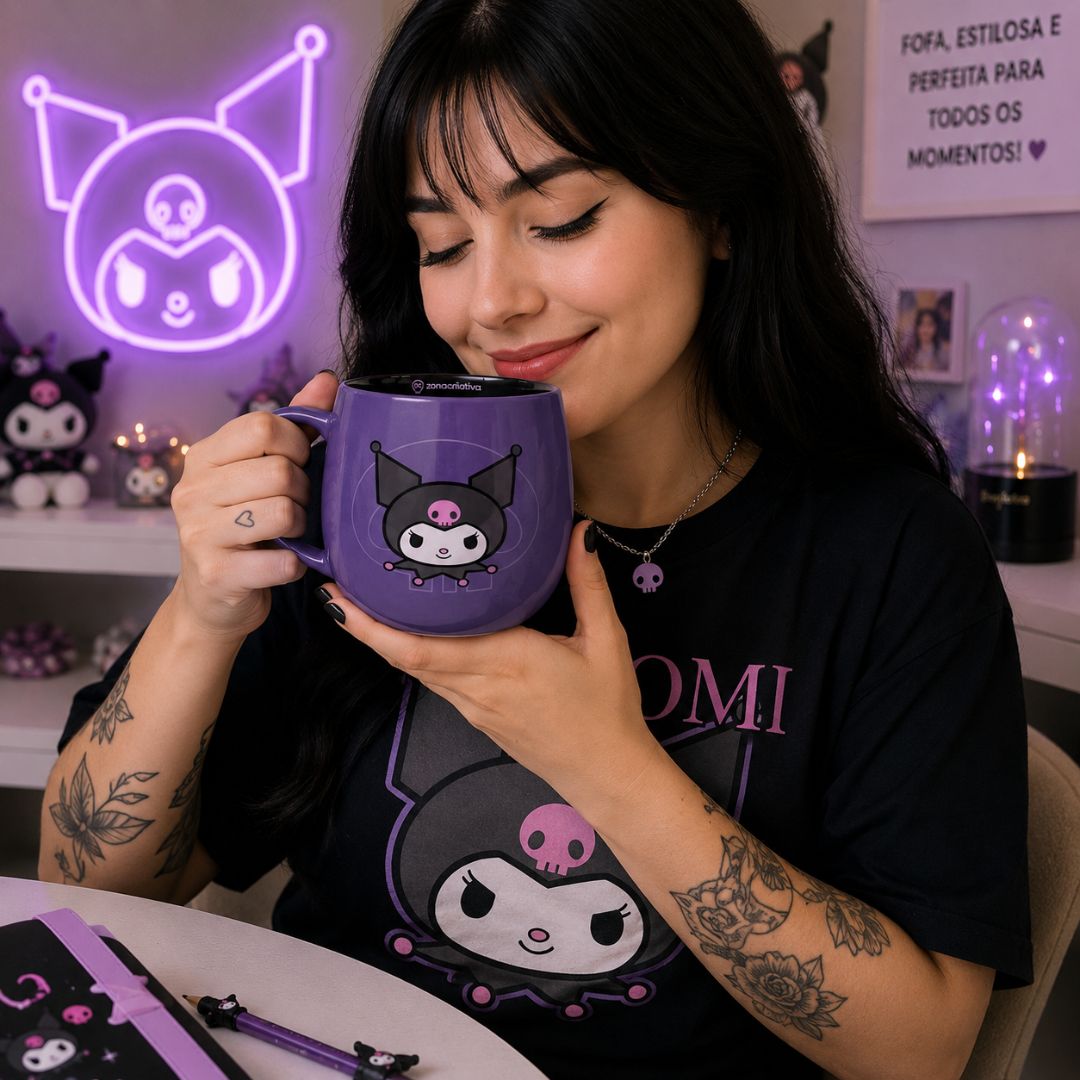 Caneca Cerâmica Maggie Kuromi Coração 400ml Bebidas Quentes Café Chá Leite Sanrio My Melody Presente Criativo - Imagem 4