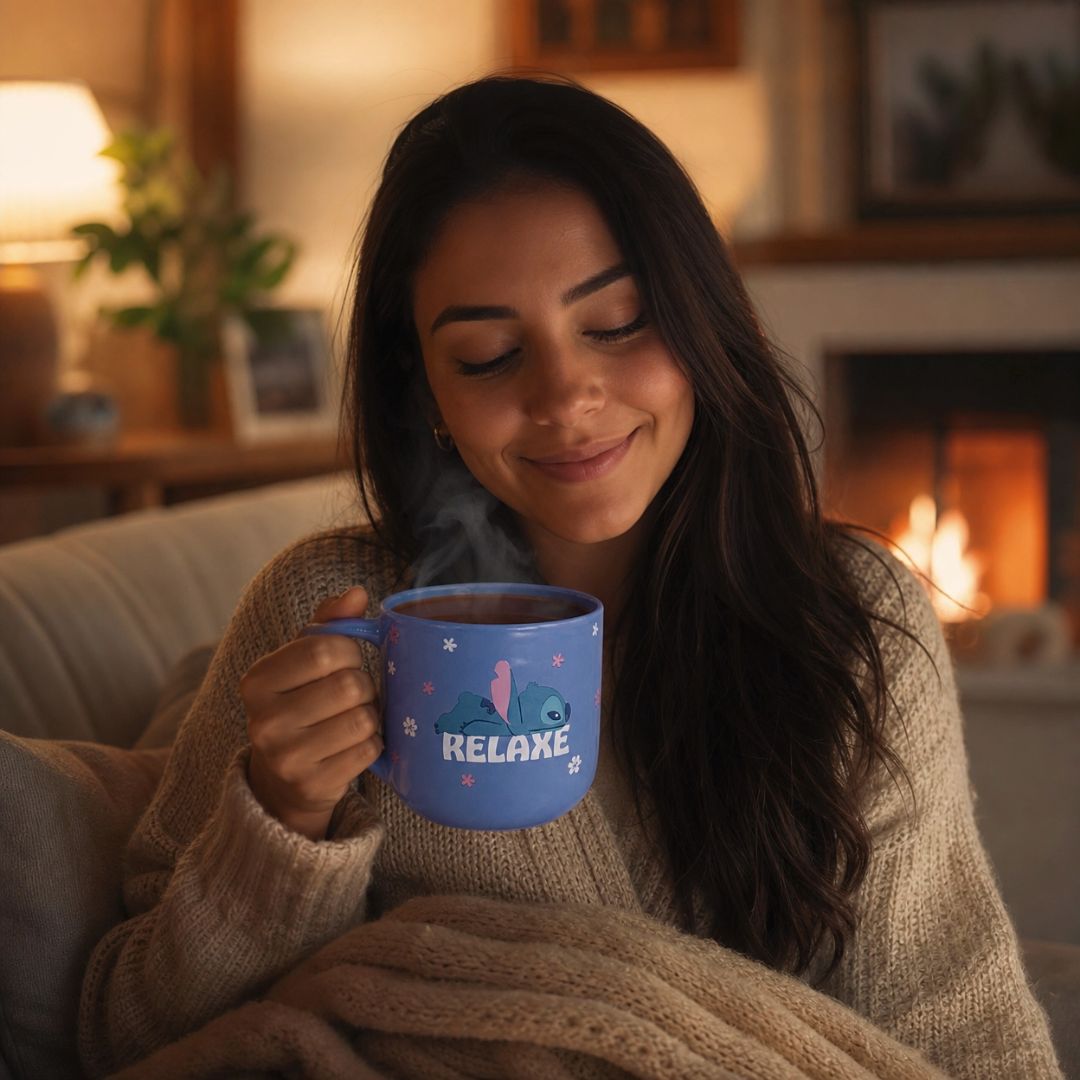 Caneca de Cerâmica Stitch 350ml Com Infusor Lilo Presente Criativo Disney Bebidas Quentes Café Chá Filme - Imagem 4