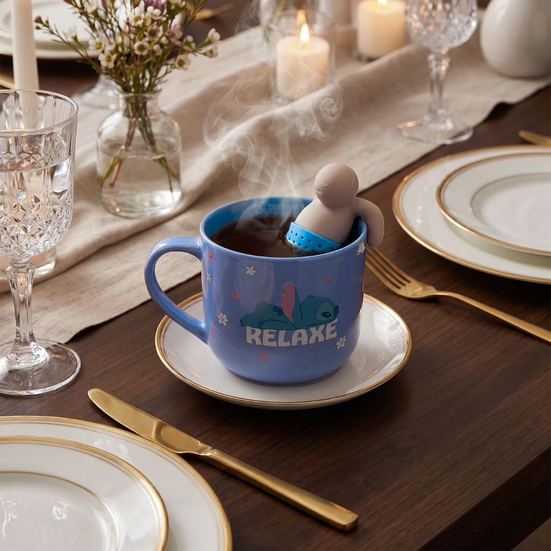 Caneca de Cerâmica Stitch 350ml Com Infusor Lilo Presente Criativo Disney Bebidas Quentes Café Chá Filme - Imagem 3