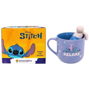 Caneca de Cerâmica Stitch 350ml Com Infusor Lilo Presente Criativo Disney Bebidas Quentes Café Chá Filme
