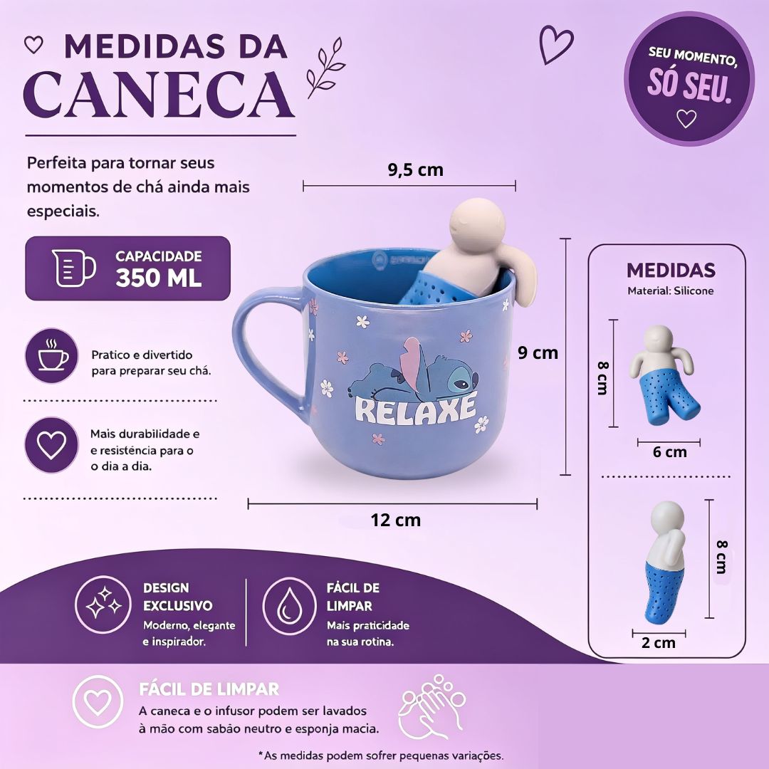 Caneca de Cerâmica Stitch 350ml Com Infusor Lilo Presente Criativo Disney Bebidas Quentes Café Chá Filme - Imagem 5
