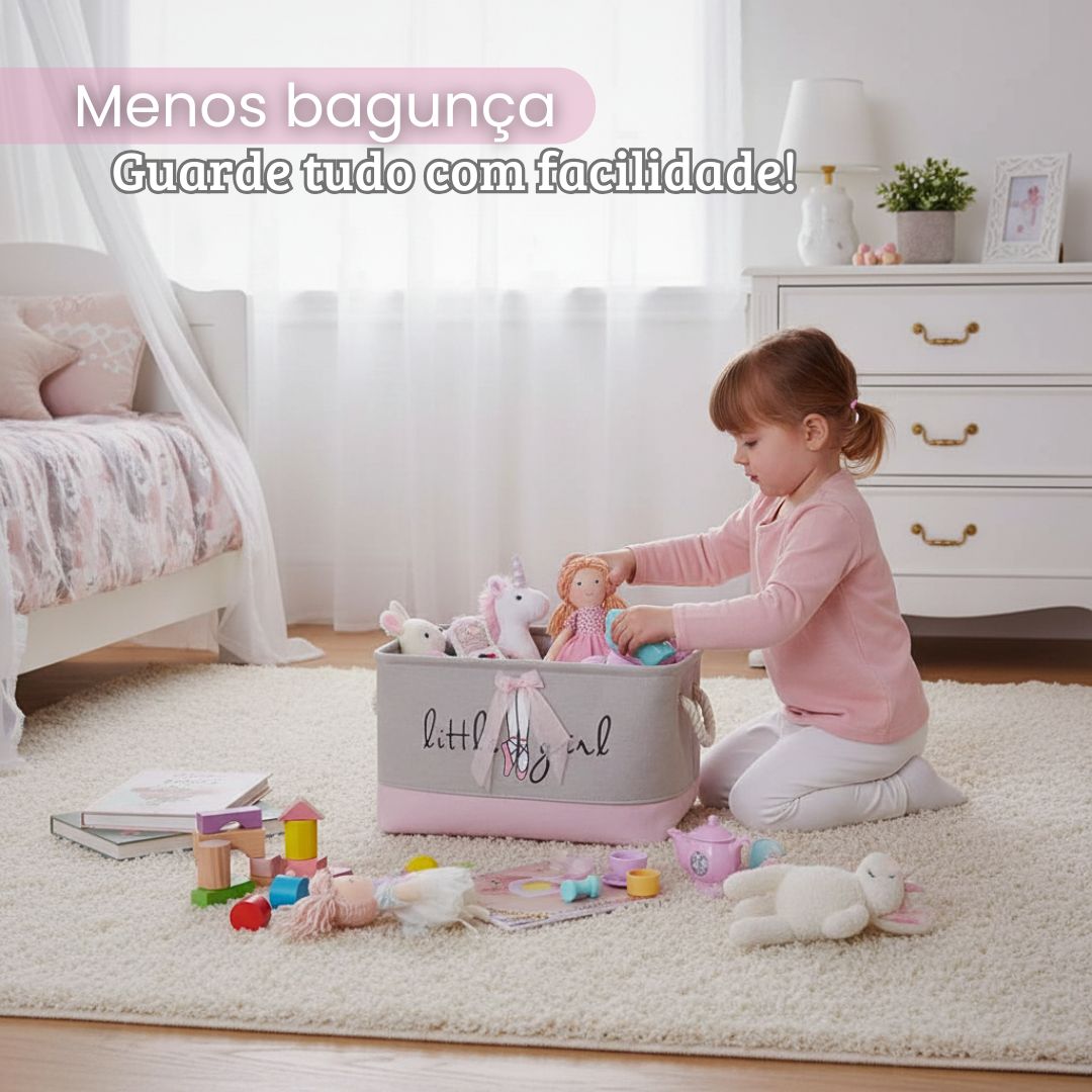 Cesto Organizador Infantil Dobrável Brinquedos Bailarina Com Alça Menina Criança Quarto Laço - Imagem 3
