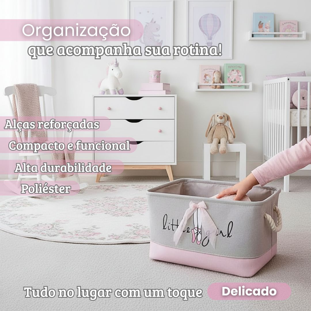 Cesto Organizador Infantil Dobrável Brinquedos Bailarina Com Alça Menina Criança Quarto Laço - Imagem 2