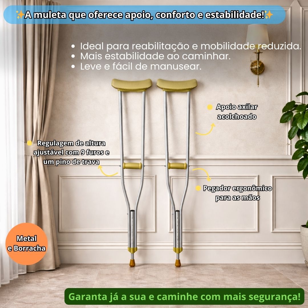 Muleta Auxiliar Cinza Amarelo Adulto Regulável Par Altura Ajustável Metal Ergonômico Mobilidade Recuperação Apoio Ortopé - Imagem 7