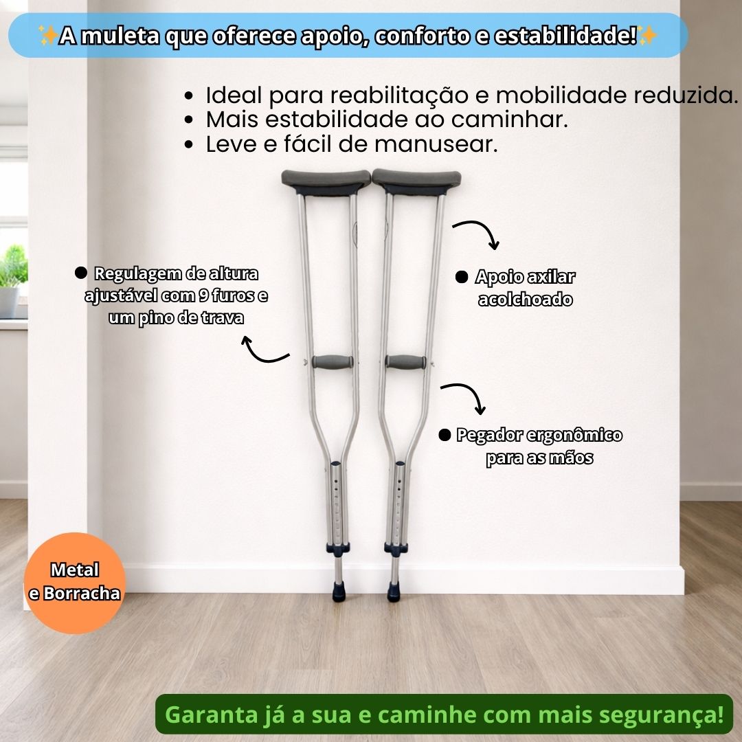 Muleta Auxiliar Cinza Amarelo Adulto Regulável Par Altura Ajustável Metal Ergonômico Mobilidade Recuperação Apoio Ortopé - Imagem 3