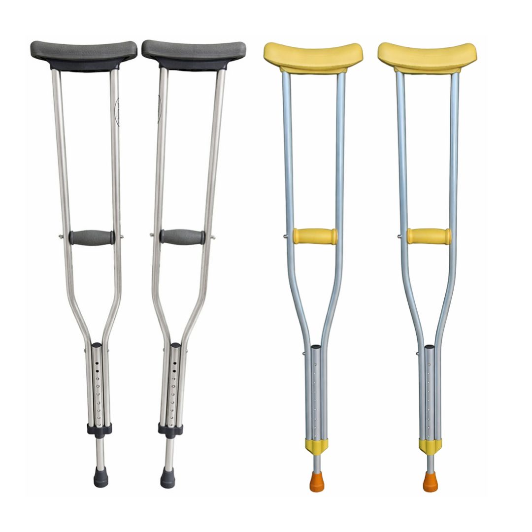 Muleta Auxiliar Cinza Amarelo Adulto Regulável Par Altura Ajustável Metal Ergonômico Mobilidade Recuperação Apoio Ortopé